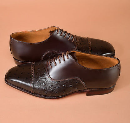 Christian louboutin Classic Dark Brown Cap-Toe Ostrich Embossed Oxford