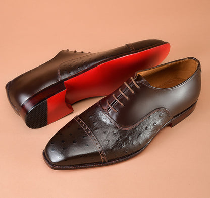 Christian louboutin Classic Dark Brown Cap-Toe Ostrich Embossed Oxford