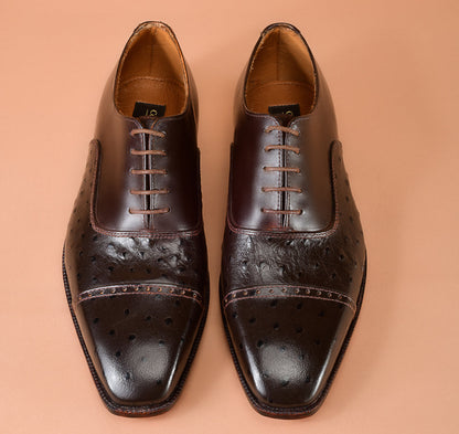 Christian louboutin Classic Dark Brown Cap-Toe Ostrich Embossed Oxford