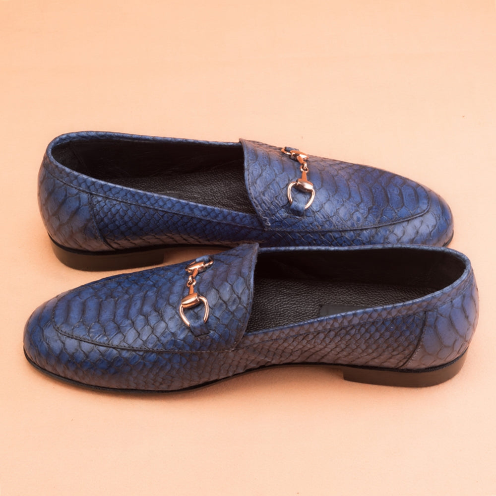 The Classic Python Embossed Blue Loafers
