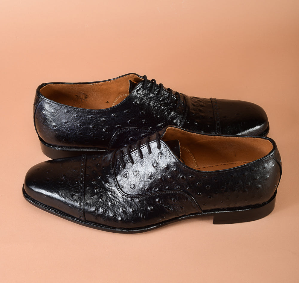Ostrich Embossed Black Oxfords Dress Shoes