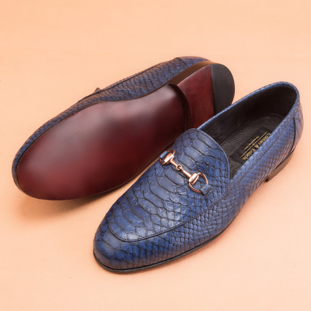 The Classic Python Embossed Blue Loafers