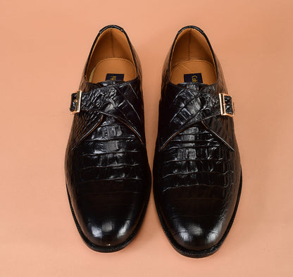 Christian louboutin Black Crocodile-Embossed Single Monk-Strap Shoes for Men | Handcrafted Calfskin Leather