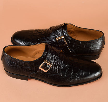 Christian louboutin Black Crocodile-Embossed Single Monk-Strap Shoes for Men | Handcrafted Calfskin Leather