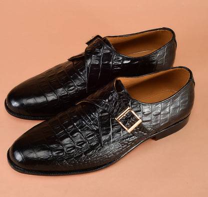 Christian louboutin Black Crocodile-Embossed Single Monk-Strap Shoes for Men | Handcrafted Calfskin Leather