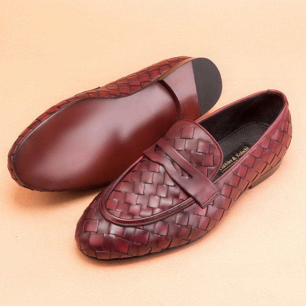 The Classic Burgundy Woven Loafers