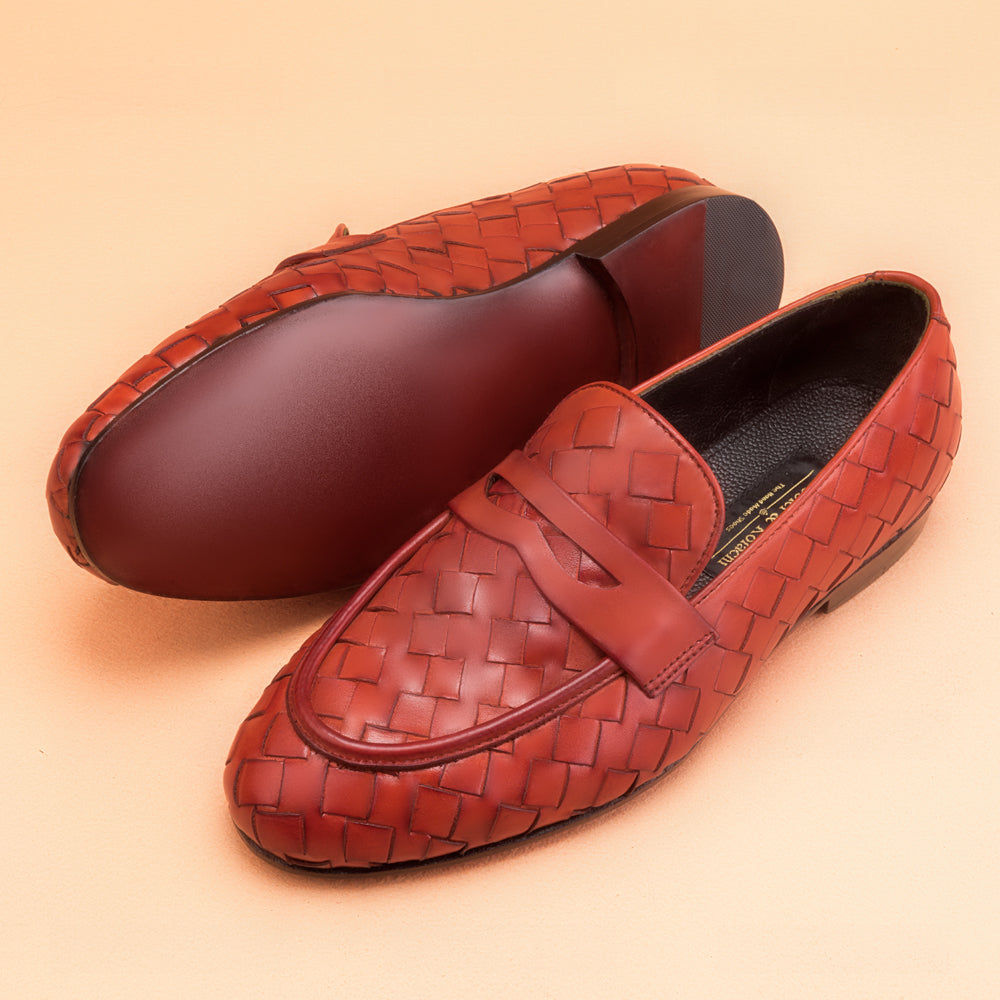 The Classic Cinnabar Orange Woven Loafers