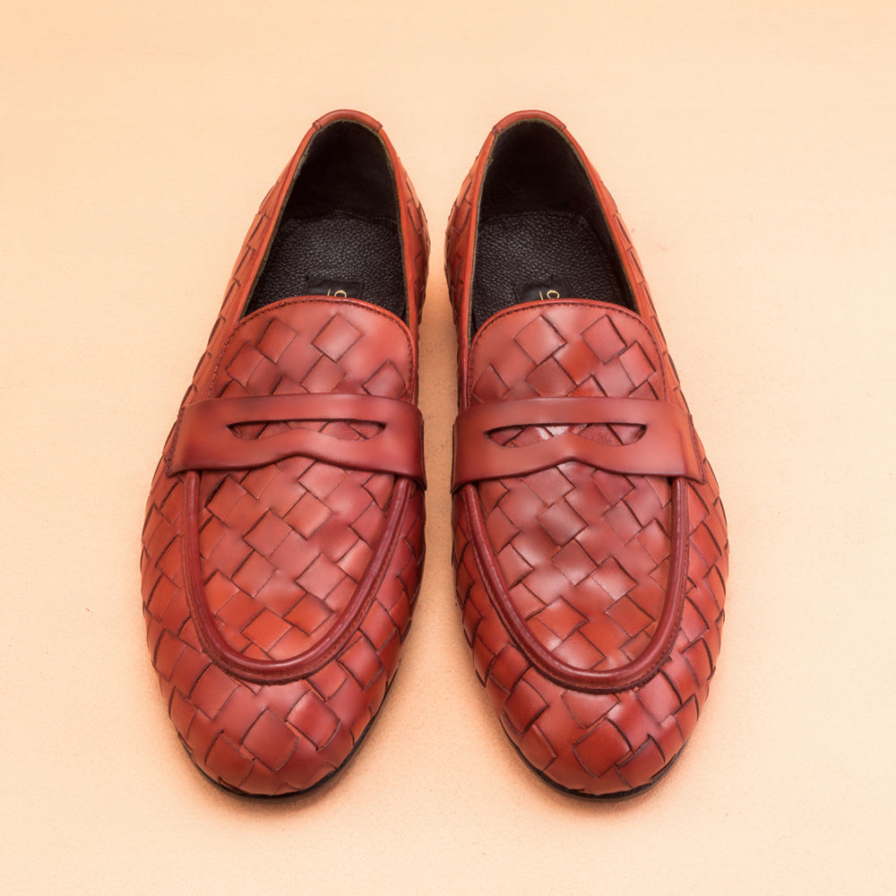 The Classic Cinnabar Orange Woven Loafers