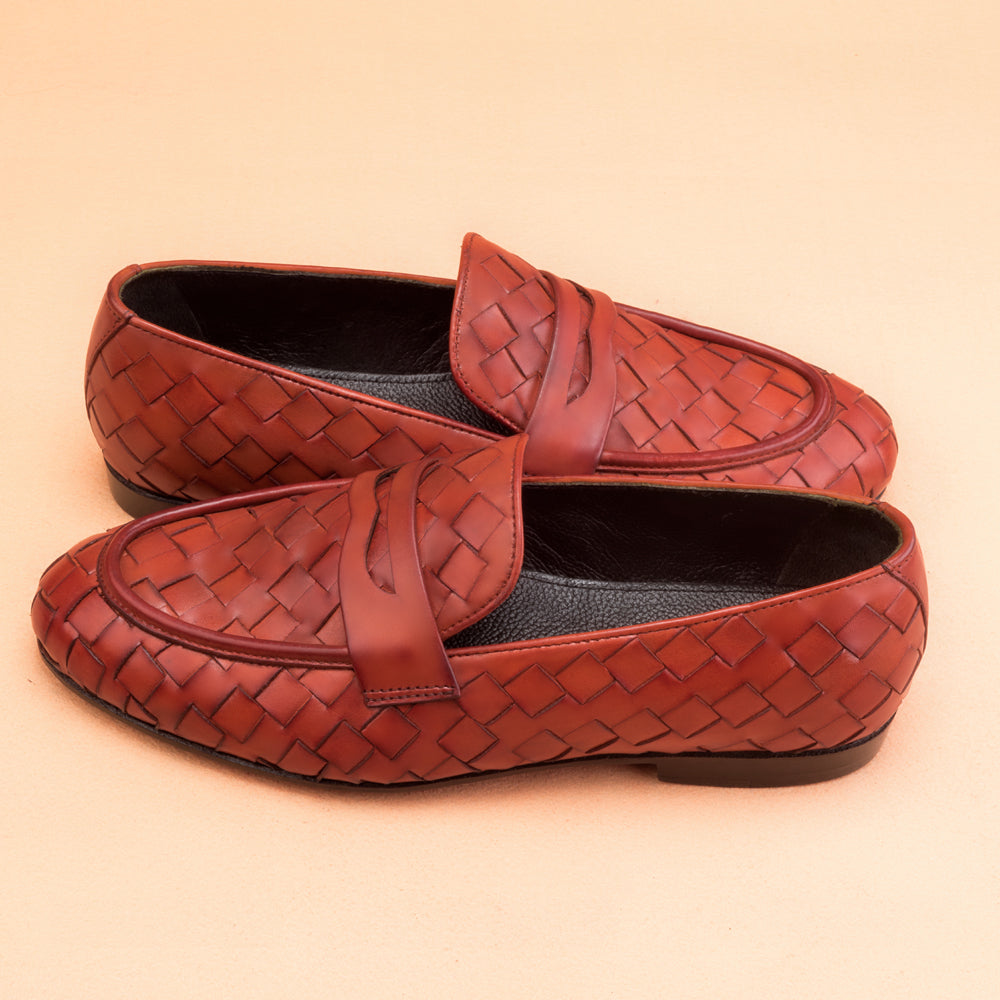 The Classic Cinnabar Orange Woven Loafers