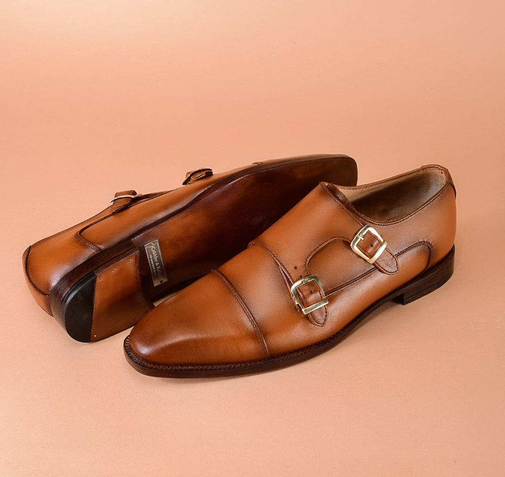Light Tan Patina Double Monk-Straps Shoes