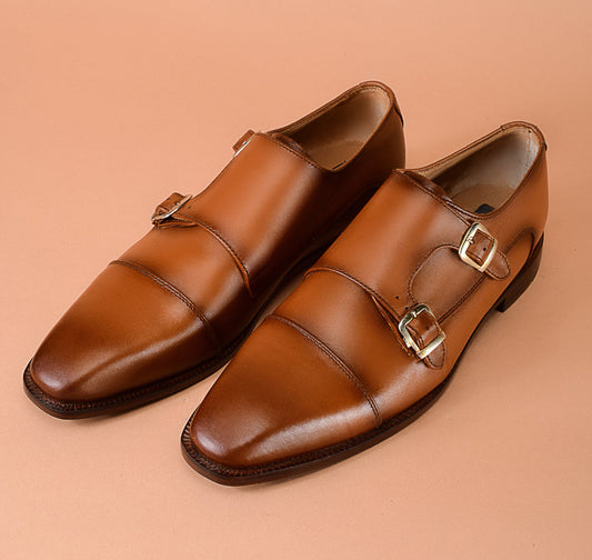 Light Tan Patina Double Monk-Straps Shoes