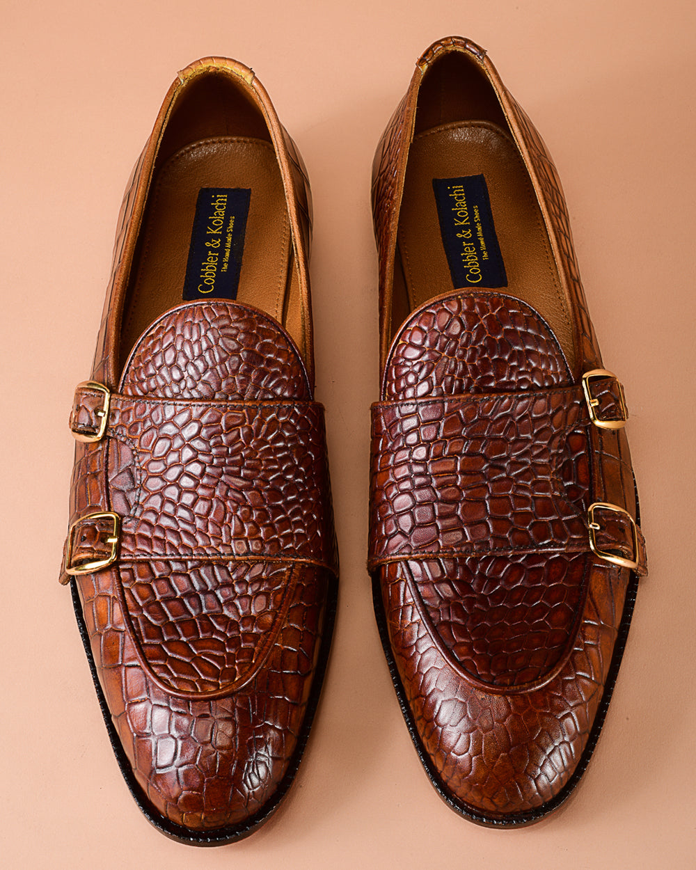 Christian louboutin Brown Crocodile-Embossed Monk Loafers for Men | Handcrafted Calfskin Leather