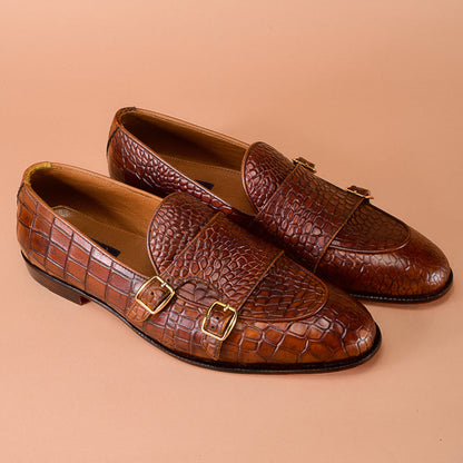Christian louboutin Brown Crocodile-Embossed Monk Loafers for Men | Handcrafted Calfskin Leather