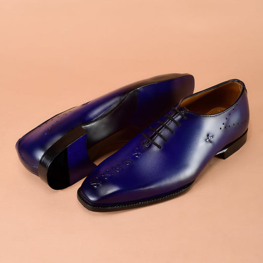 Whole-Cut Blue Patina Oxfords