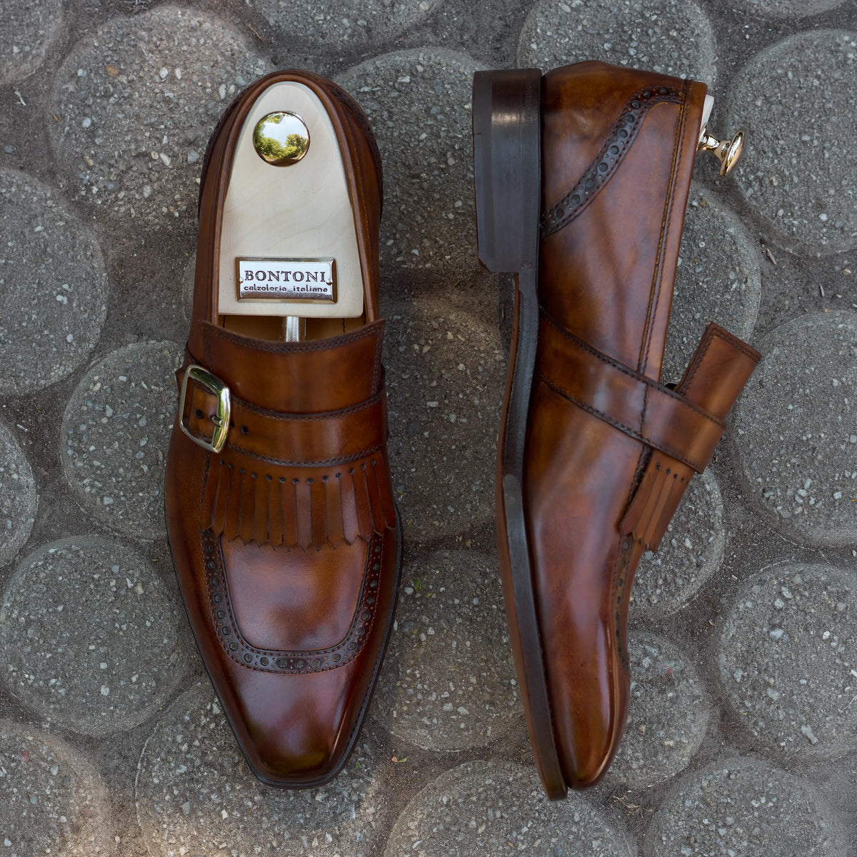 Buckle Loafers with Kiltie Fringe and Perforated Brogue Detailing in Brown