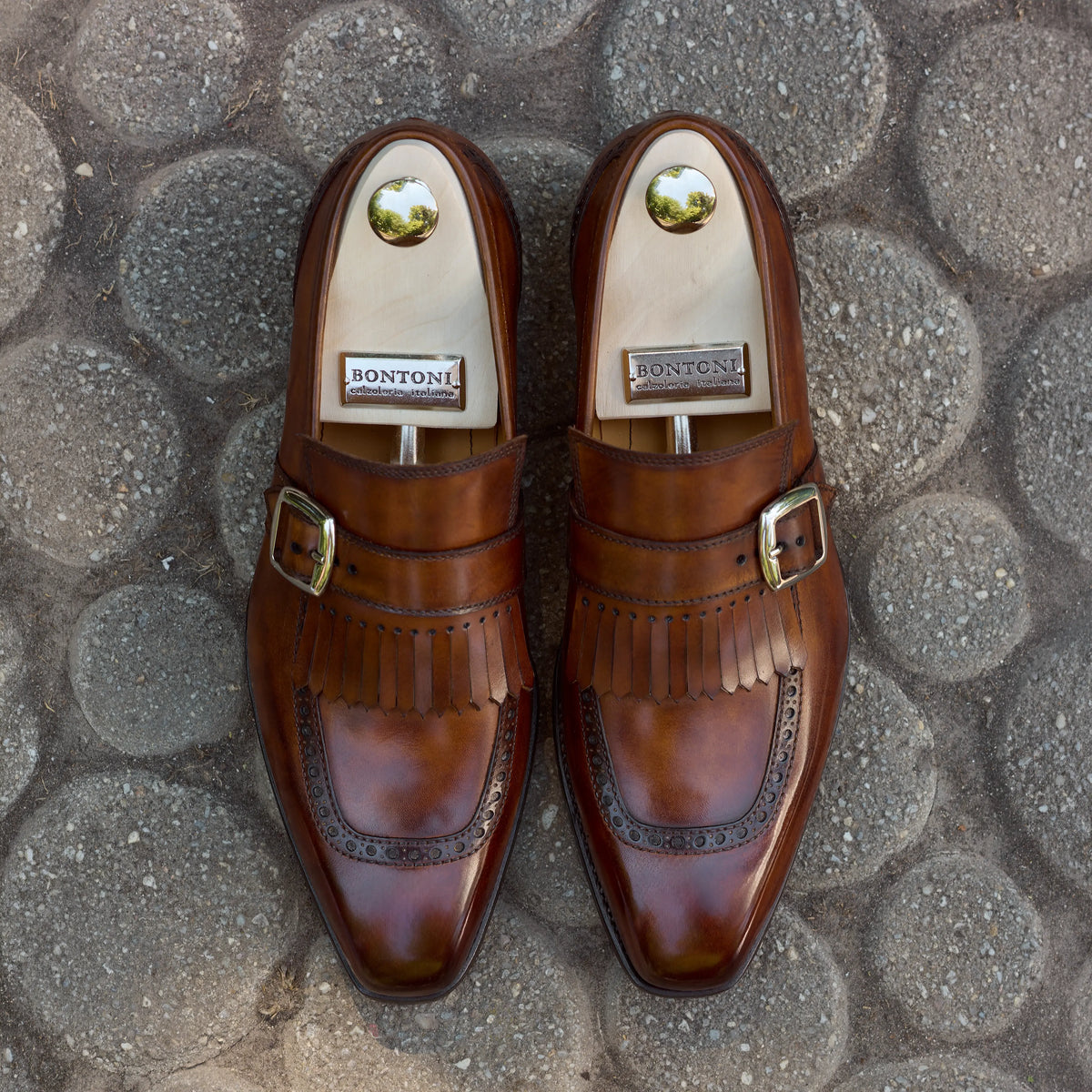 Buckle Loafers with Kiltie Fringe and Perforated Brogue Detailing in Brown