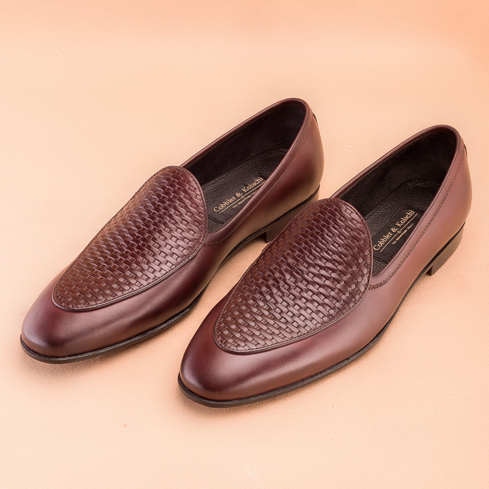 The Burgundy Woven Embossed Vamp Belgian Loafer