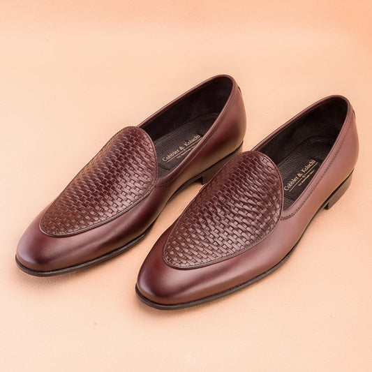The Burgundy Woven Embossed Vamp Belgian Loafer
