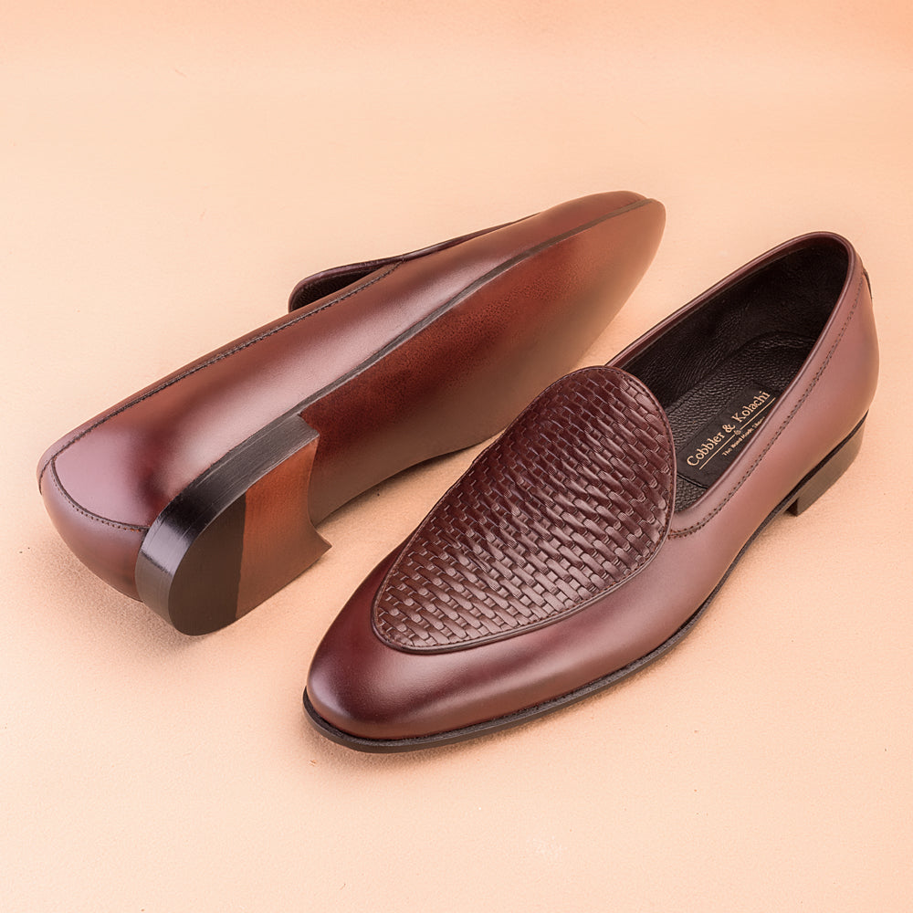 The Burgundy Woven Embossed Vamp Belgian Loafer