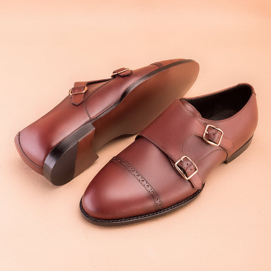 Burgundy Patina Double Monk-Strap Shoes