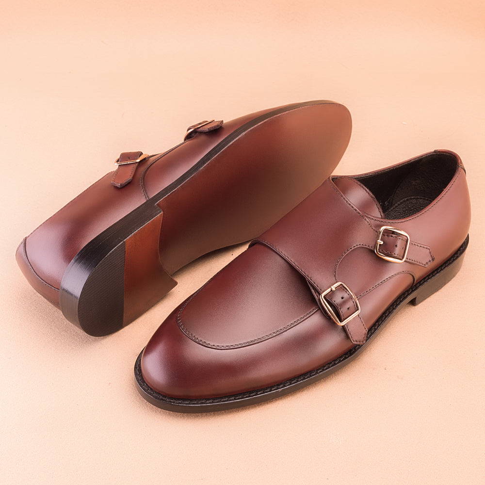 Burgundy Double Monk-Strap Shoes