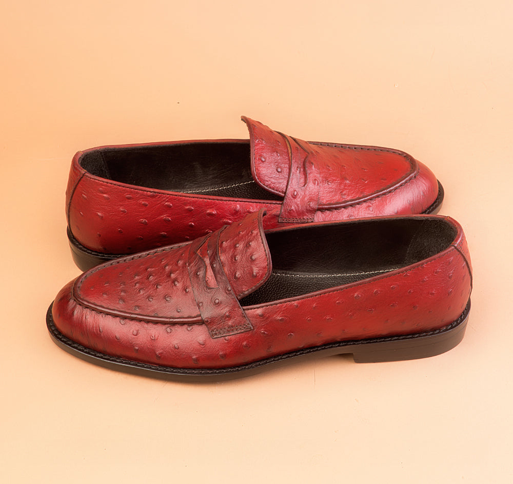 Burgundy Ostrich Embossed Loafers