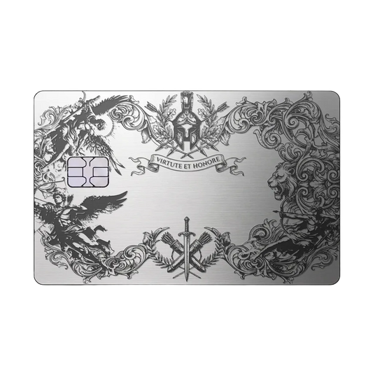 Dragon Emblem luxury metal card with ornate dragon artwork in brushed silver finish