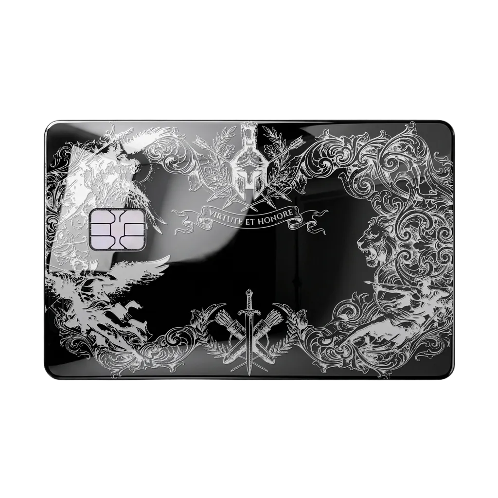 Dragon Emblem luxury metal card with ornate dragon artwork in glossy black finish