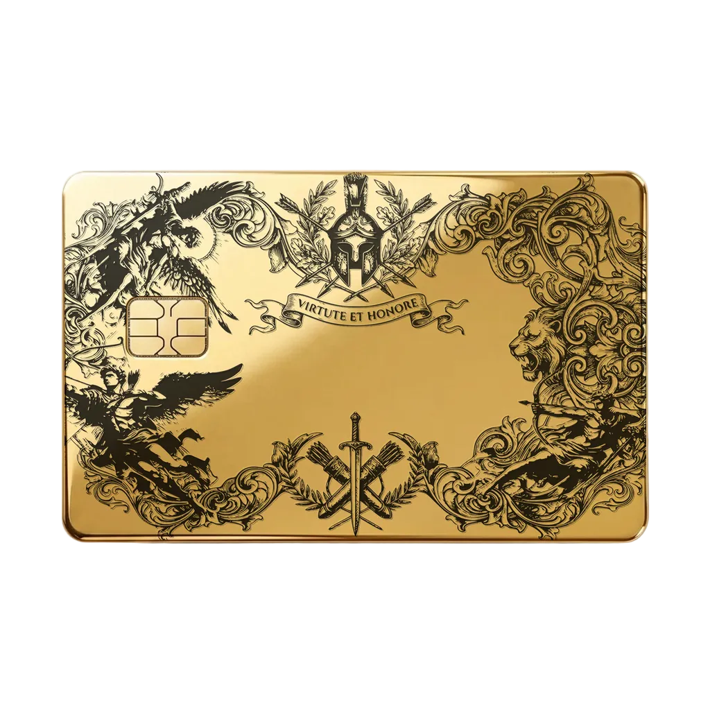 Dragon Emblem luxury metal card with ornate dragon artwork in glossy gold finish