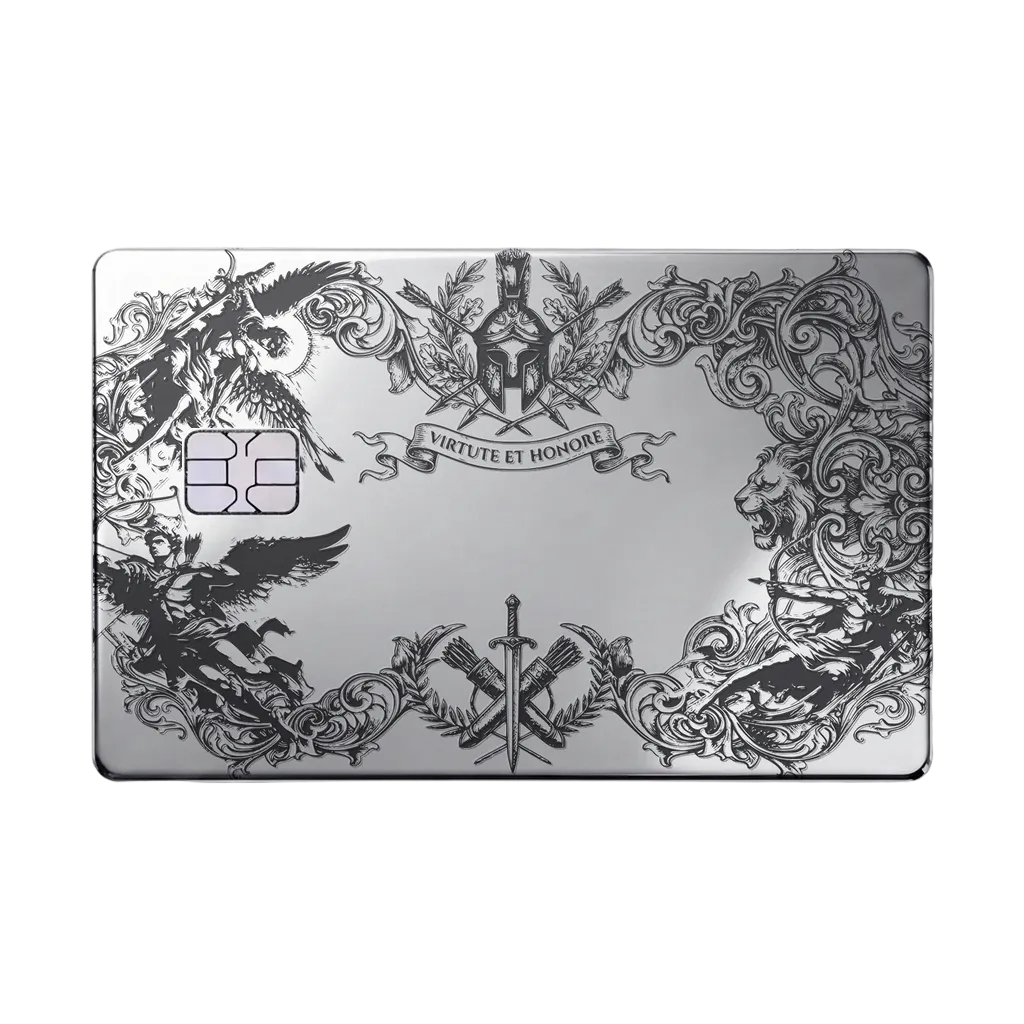 Dragon Emblem luxury metal card with ornate dragon artwork in glossy silver finish
