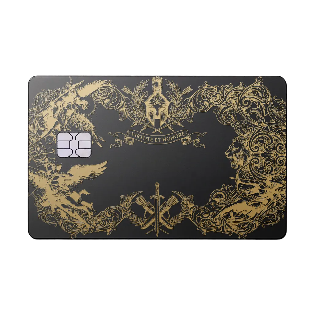 Dragon Emblem luxury metal card with ornate dragon artwork in matte black and gold finish