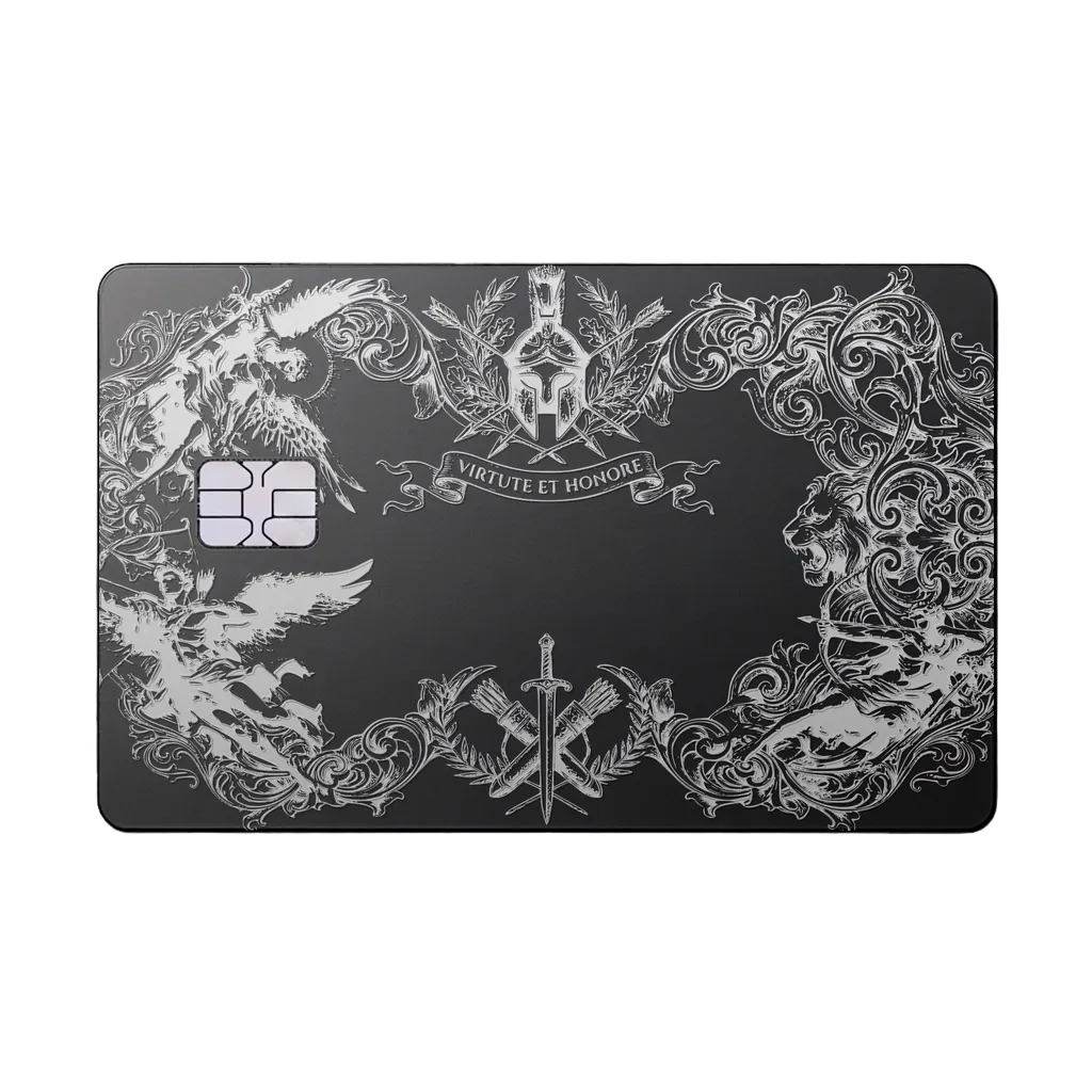 Dragon Emblem luxury metal card with ornate dragon artwork in matte black and silver finish