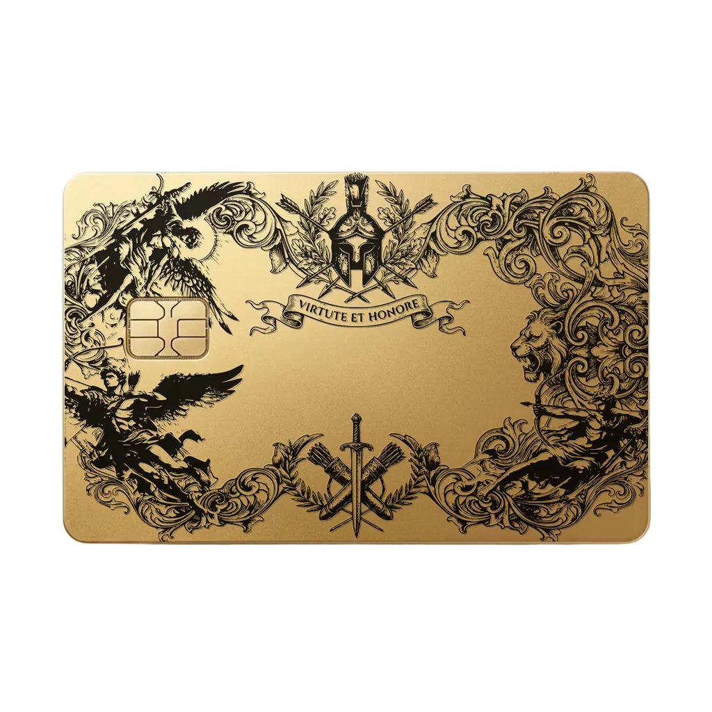 Dragon Emblem luxury metal card with ornate dragon artwork in matte gold finish