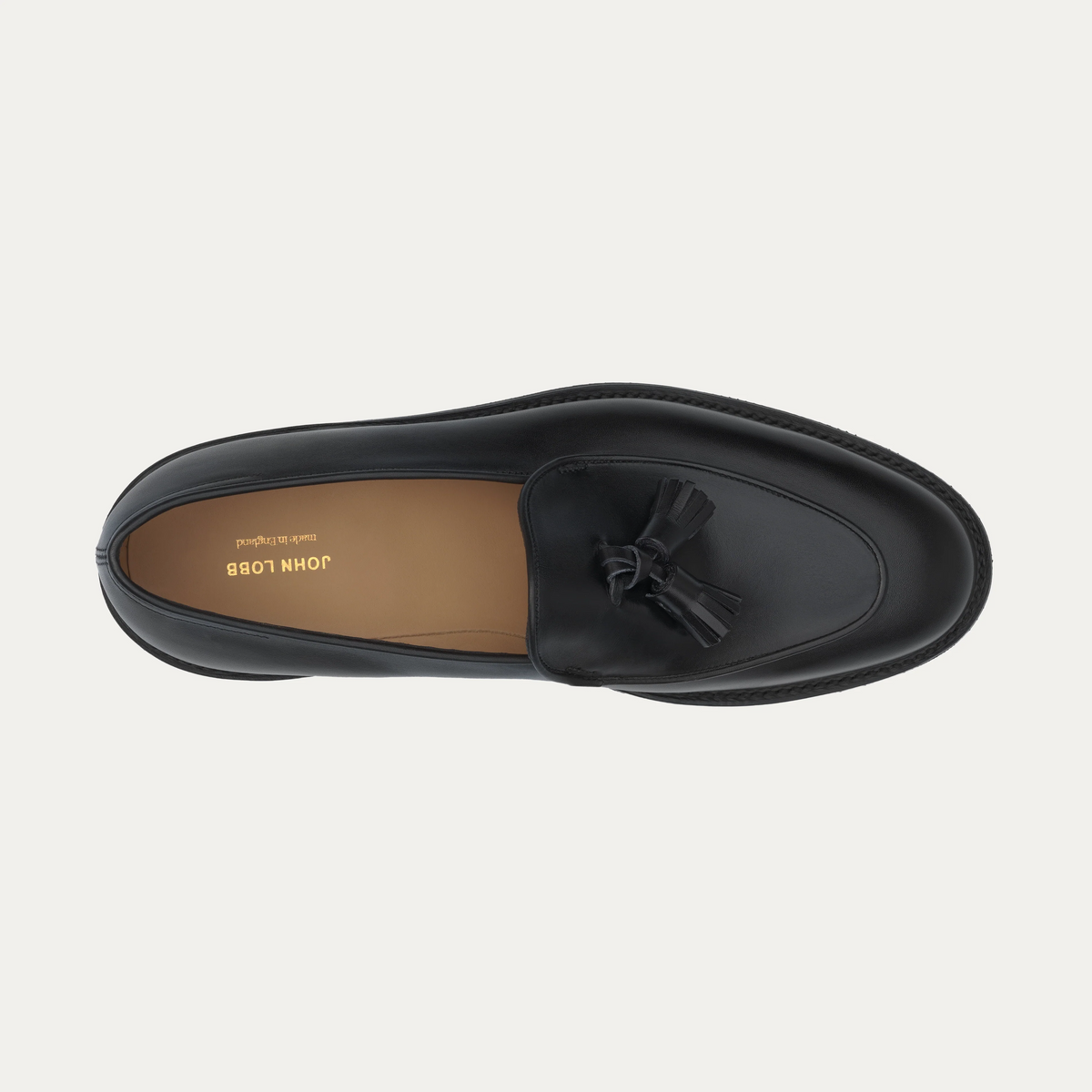 "Edmond" Leather Tassel Loafer with Hand-Stitched Apron in Black