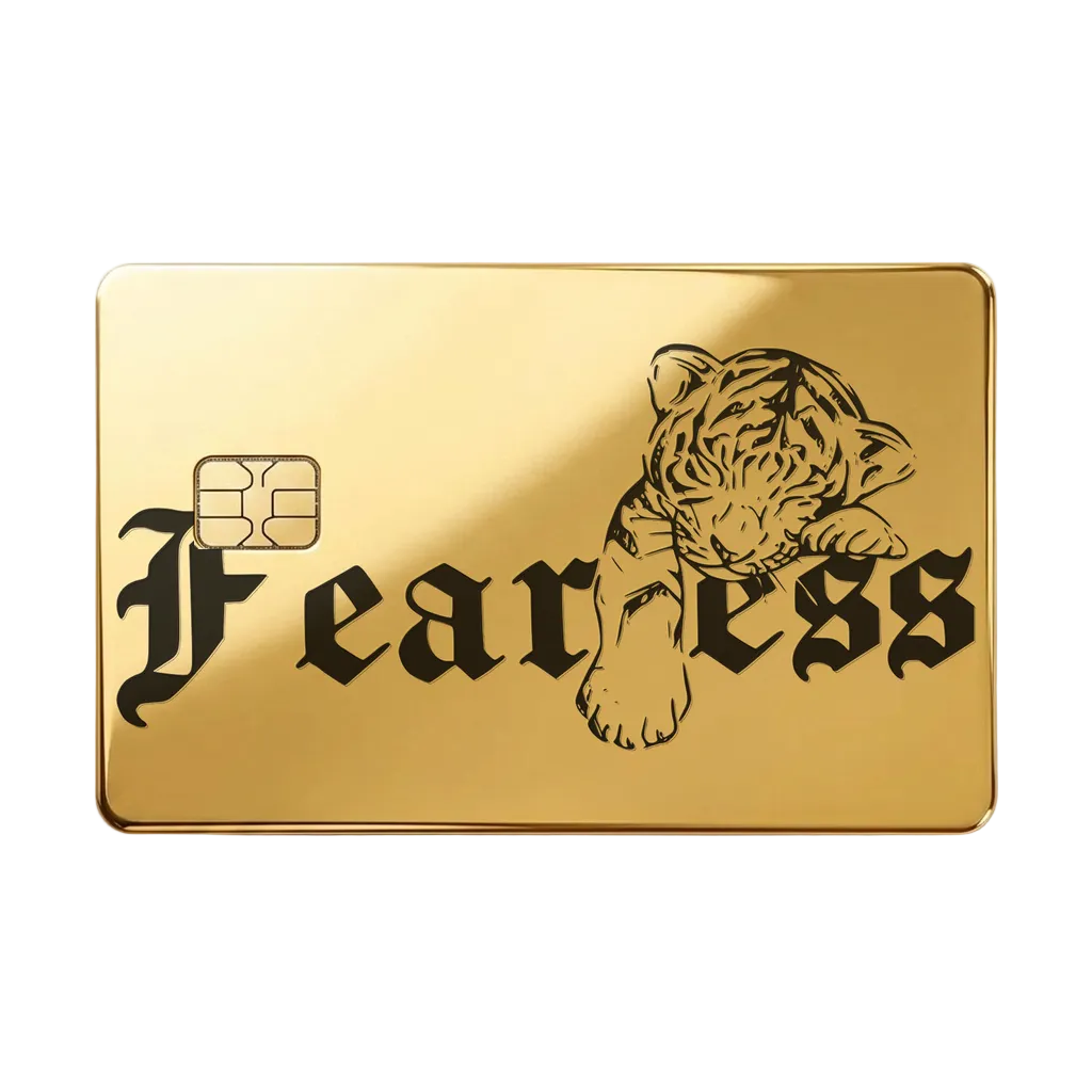 Fearless Lion luxury metal card in glossy gold finish