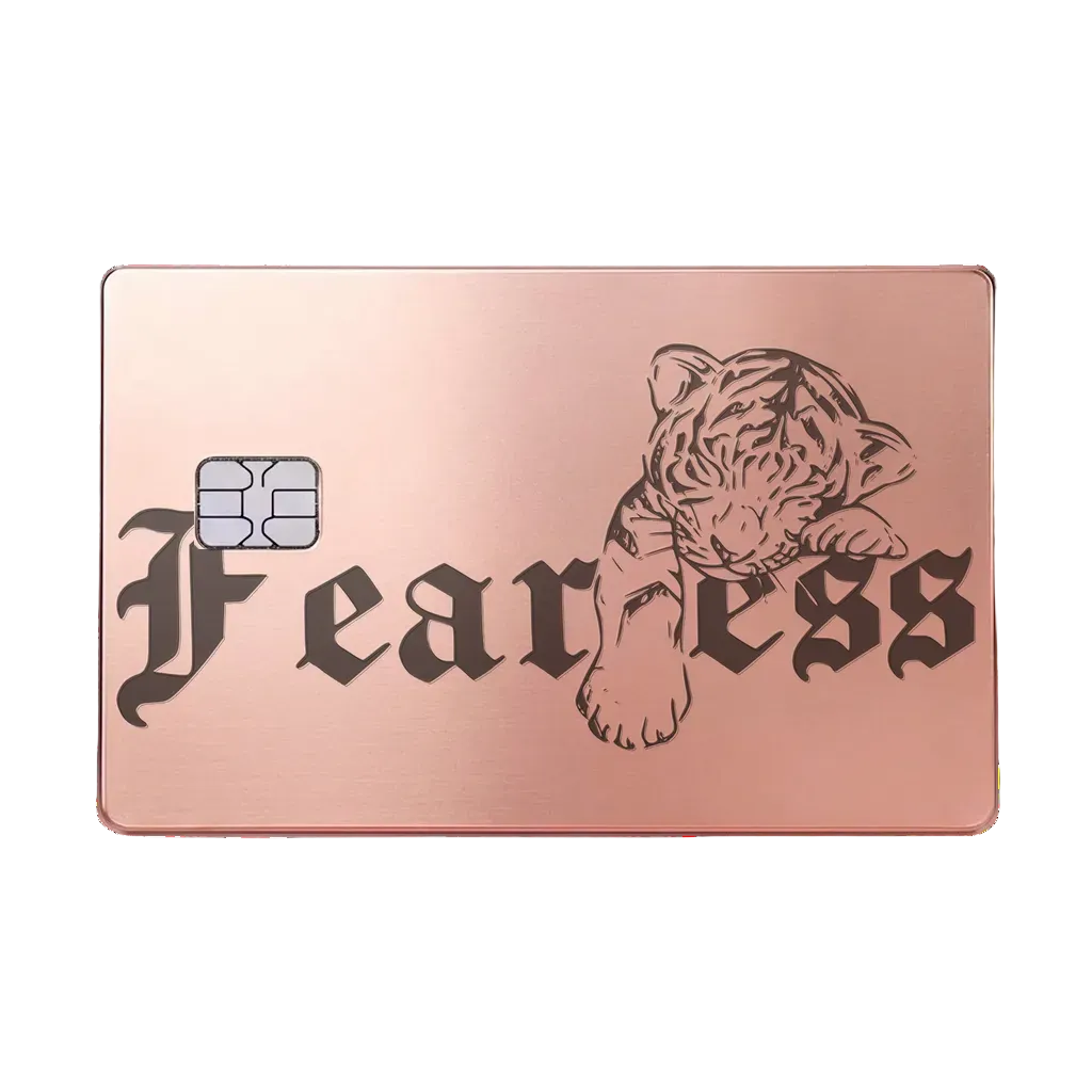 Fearless Lion luxury metal card in glossy rose gold finish