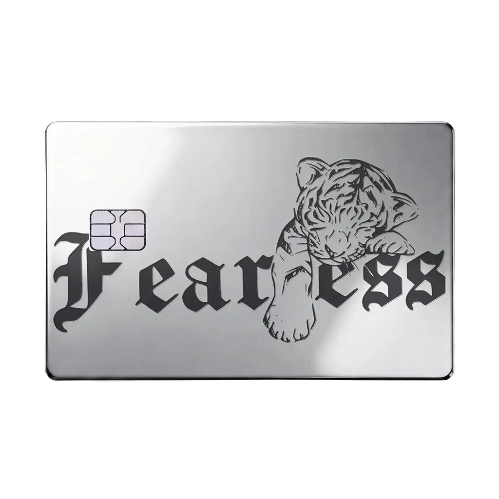 Fearless Lion luxury metal card in glossy silver finish