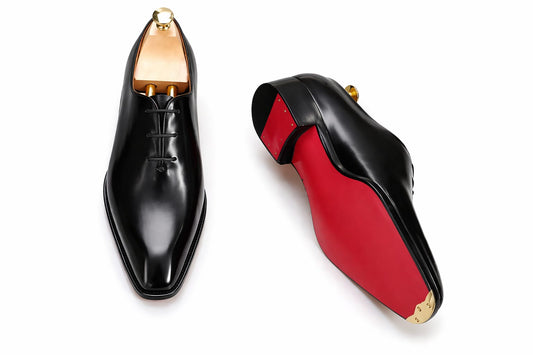 Black Wholecut Oxford Shoes — Handmade, Red Leather Sole | PelleVista