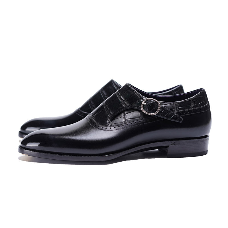 ILCEA Museum BOX Calf Alligator Single Monk Straps#Color_Black Alligator