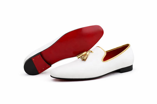 Pellevista Bianco Tassel Loafer - Gold Hardware & Red Sole