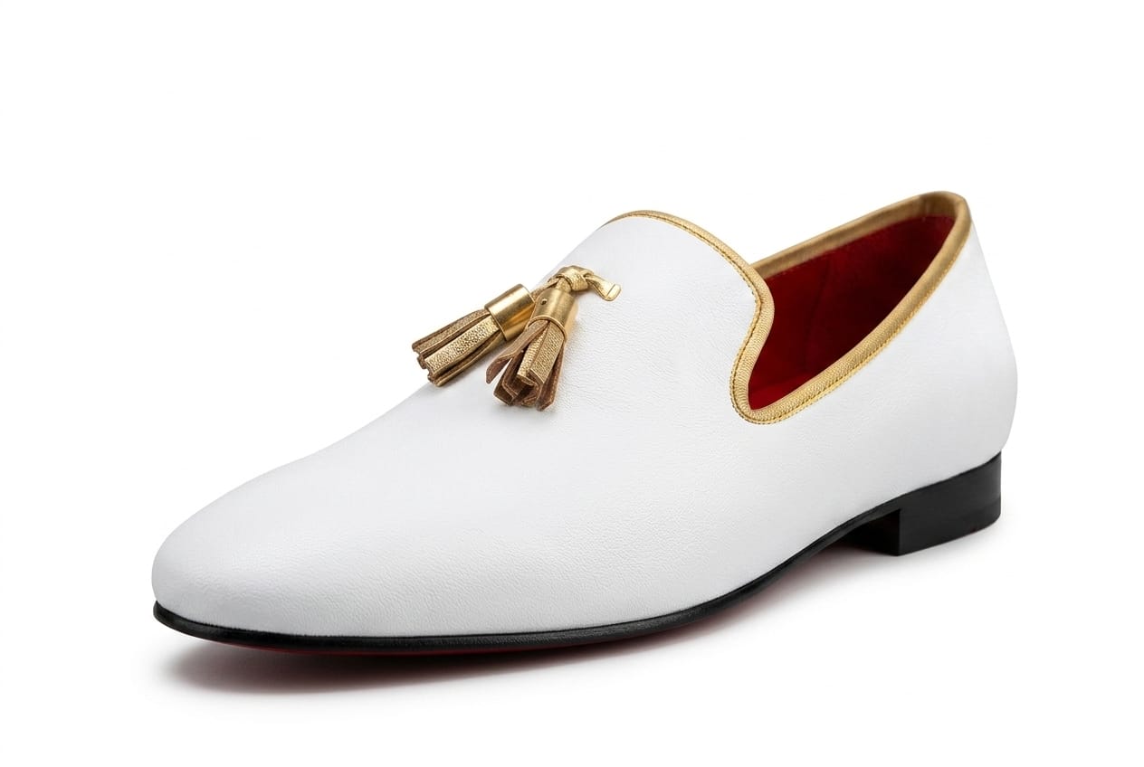 Pellevista Bianco Tassel Loafer - Gold Hardware & Red Sole