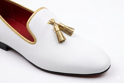 Pellevista Bianco Tassel Loafer - Gold Hardware & Red Sole