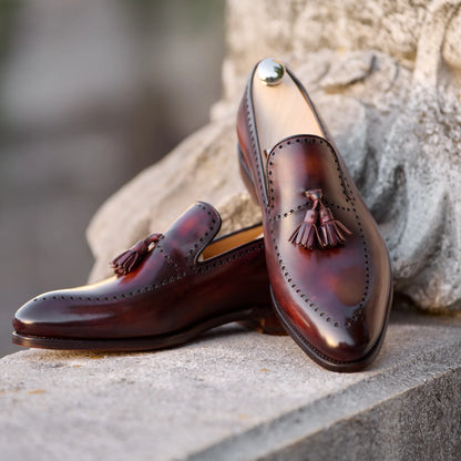 "Sallustio max" Loafer with hand-made Tassels in Aubergine Brown