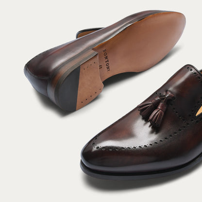 "Sallustio max" Loafer with hand-made Tassels in Aubergine Brown