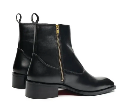 Men's Black Leather Side Zip Ankle Boots – Handmade Luxury Dress Boots