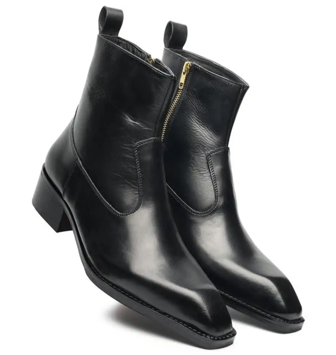 Men's Black Leather Side Zip Ankle Boots – Handmade Luxury Dress Boots