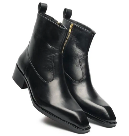 Men's Black Leather Side Zip Ankle Boots – Handmade Luxury Dress Boots