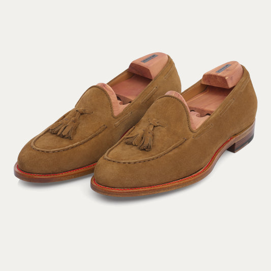 Suede Tassel Loafer in Light Brown