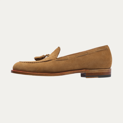 Suede Tassel Loafer in Light Brown