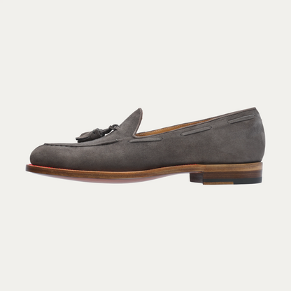 Suede Tassel Loafer in Grey